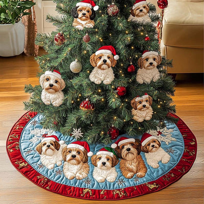Cavapoo Adventure Christmas Quilted Tree Skirt-Myprintsy