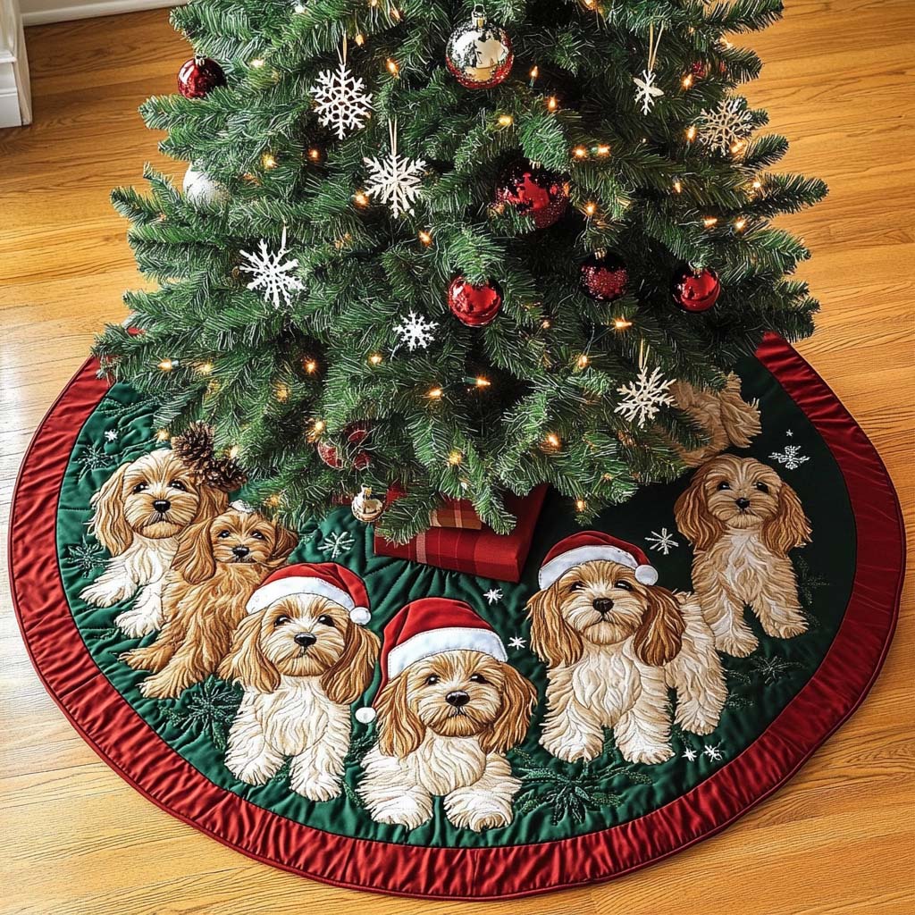 Cavapoo Magic Christmas Quilted Tree Skirt-Myprintsy