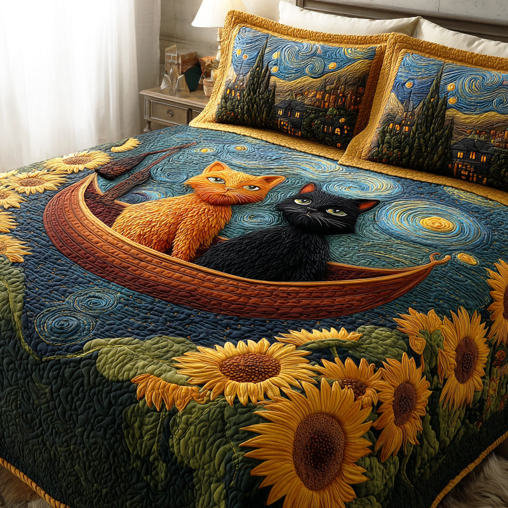 Celestial Cat Night -Piece Quilted Bedding Set VTQ-Myprintsy
