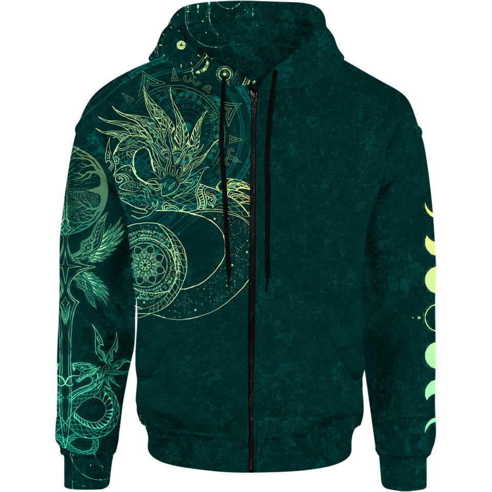 Celestial Dragon Zip Hoodie - All-Over Print Dragon Zip-Up