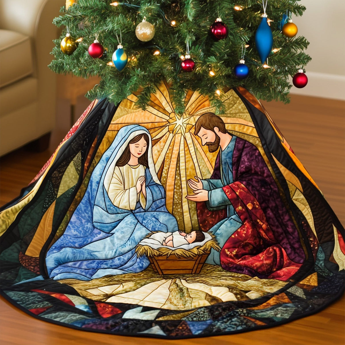 Celestial Glow Quilted Christmas Tree Skirt-Myprintsy