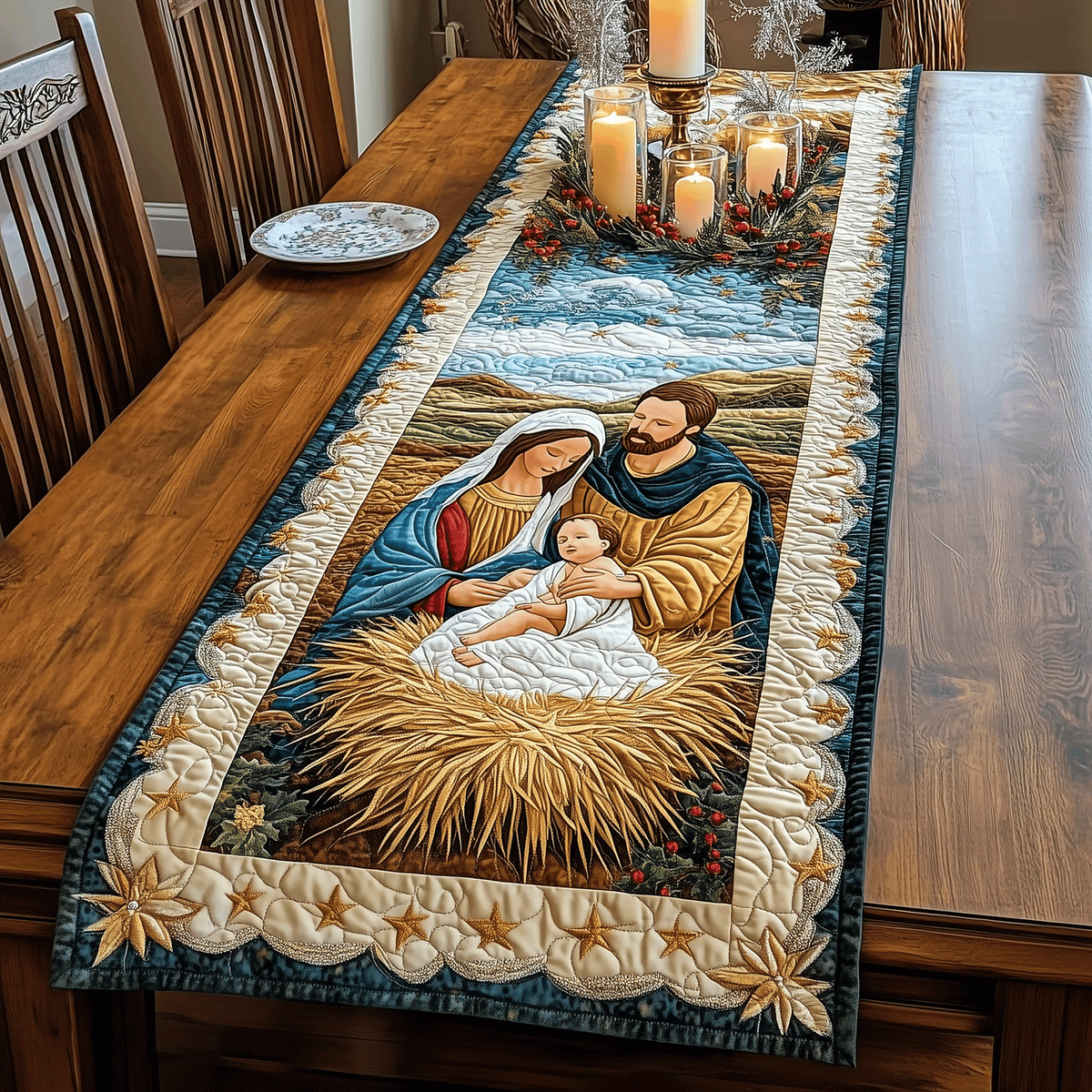 Celestial Nativity Quilted Table Runner VTQ-Myprintsy