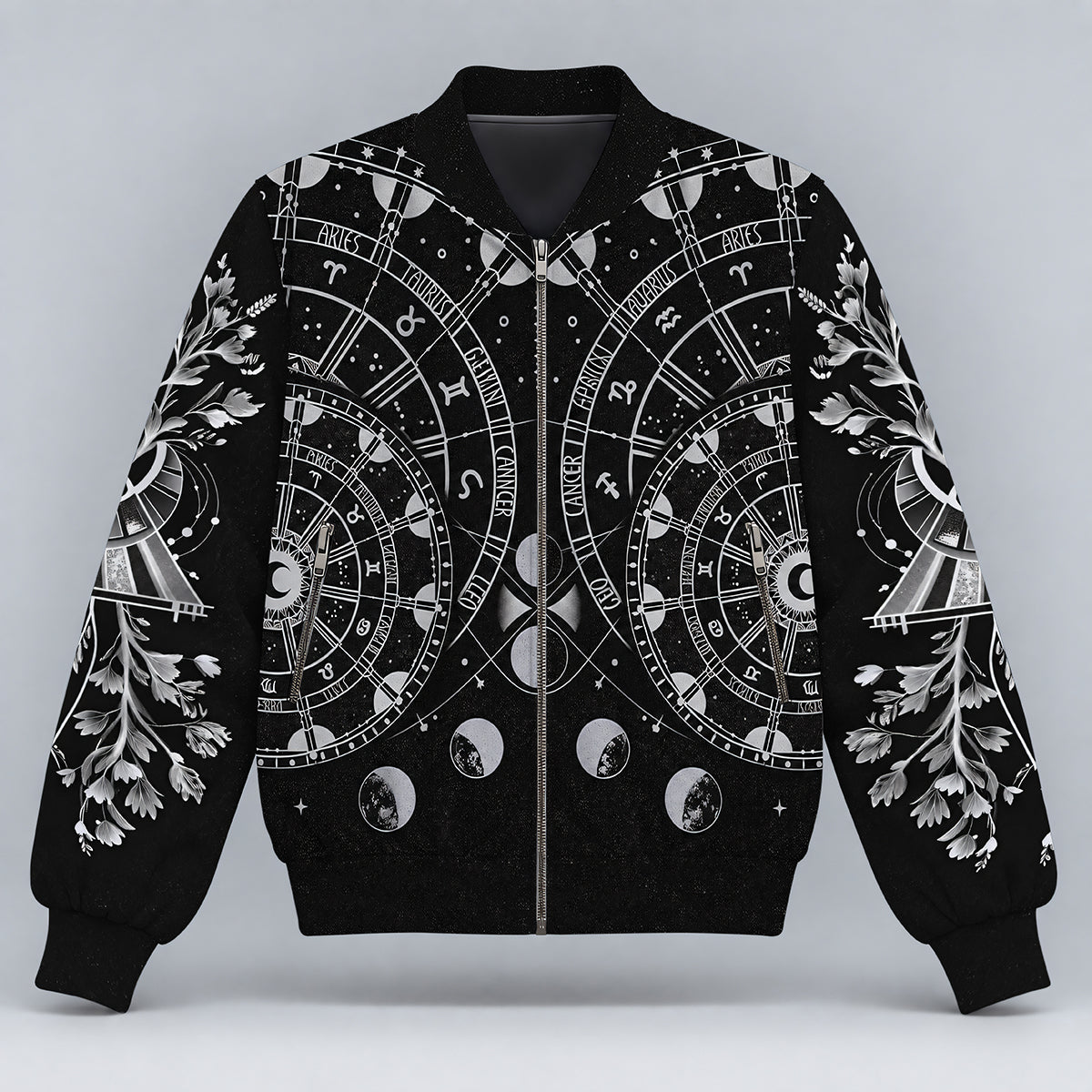 Celestial Star Chart and Moon Phases Bomber Jacket-Myprintsy