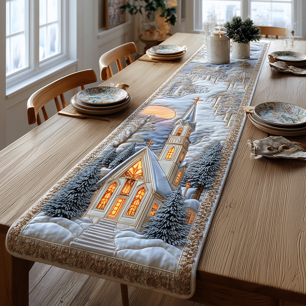 Chapel at Winter Dawn Quilted Table Runner VTQ-Myprintsy