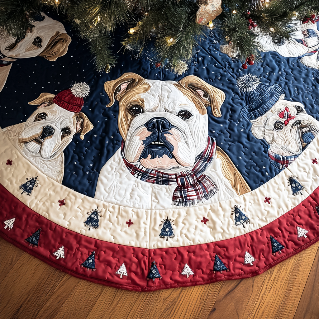 Charming Bulldog Christmas Quilted Tree Skirt-Myprintsy
