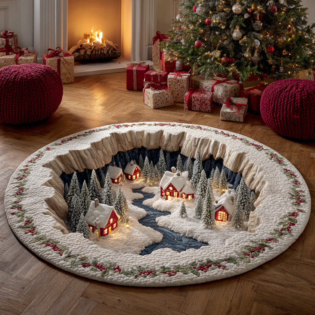 Charming Christmas Village Quilted Round Mat VTQ-Myprintsy