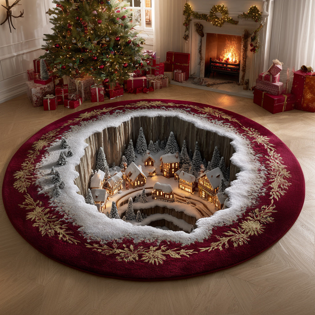 Charming Christmas Village Round Carpet VTQ-Myprintsy