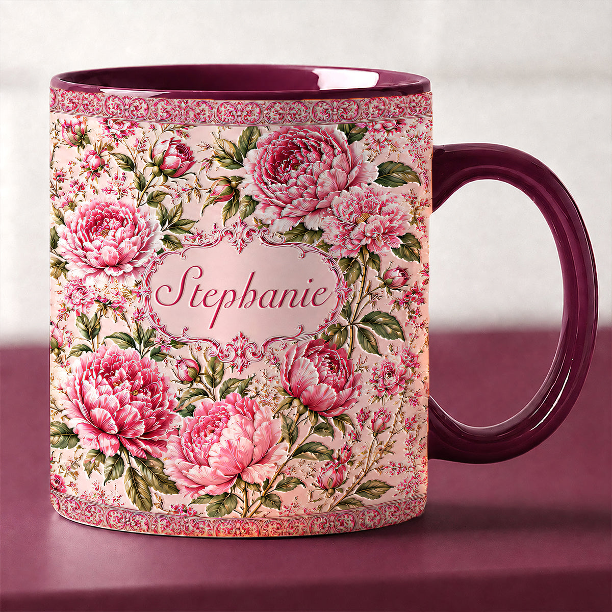 Charming Peony Paradise & Baroque Pattern - Personalized 3D Accent Mug - Gift For Her, Bestie, Family Members-Myprintsy