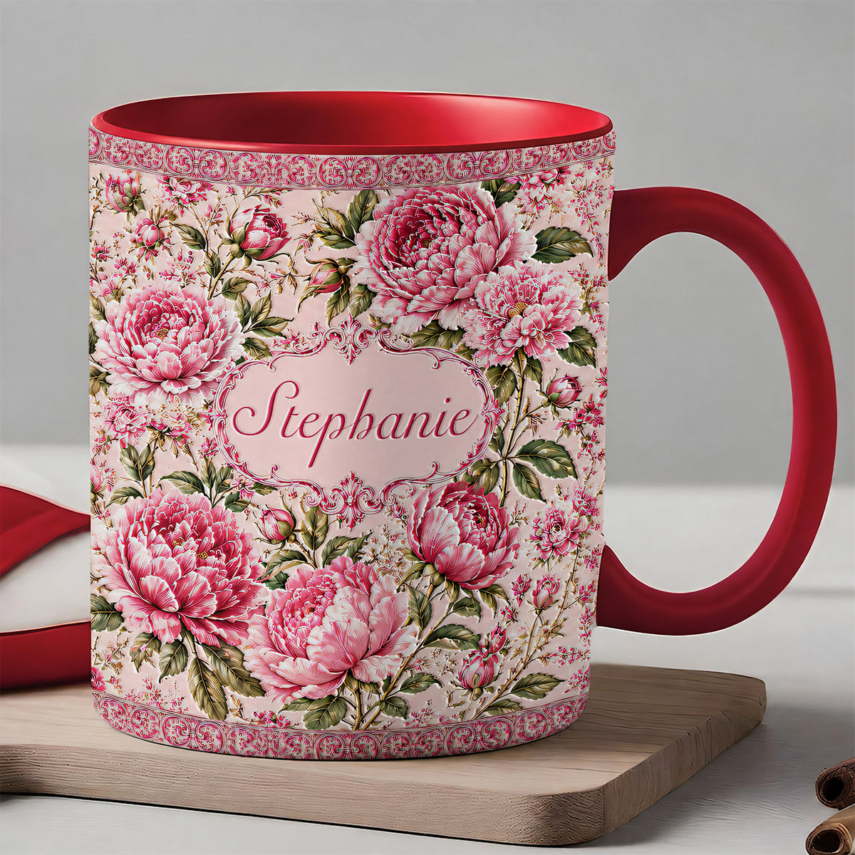 Charming Peony Paradise & Baroque Pattern - Personalized 3D Accent Mug - Gift For Her, Bestie, Family Members-Myprintsy