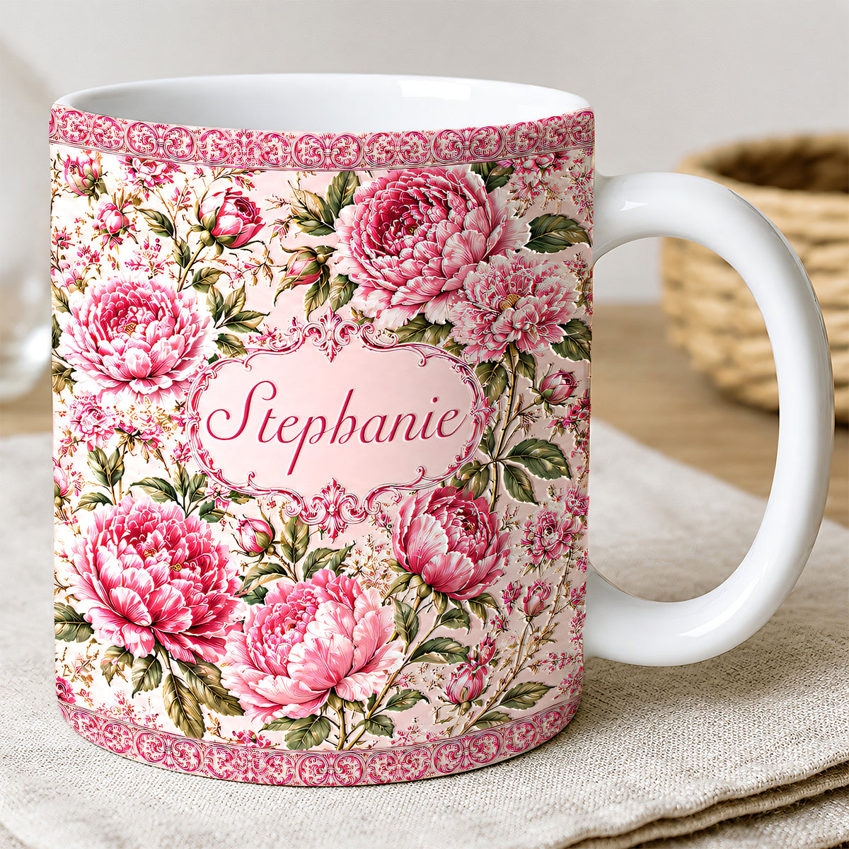 Charming Peony Paradise & Baroque Pattern - Personalized 3D Accent Mug - Gift For Her, Bestie, Family Members-Myprintsy