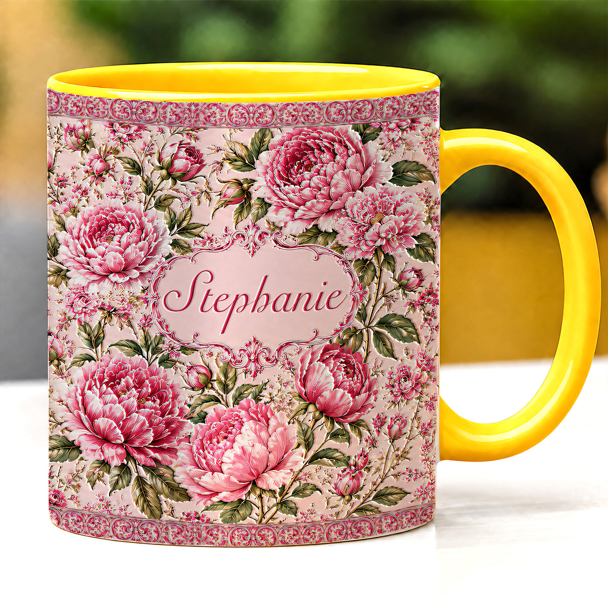 Charming Peony Paradise & Baroque Pattern - Personalized 3D Accent Mug - Gift For Her, Bestie, Family Members-Myprintsy