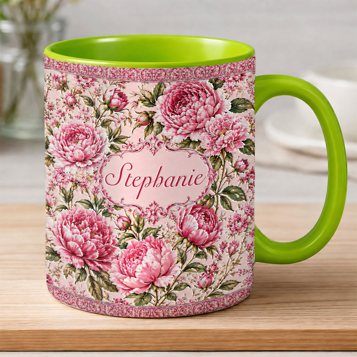 Charming Peony Paradise & Baroque Pattern - Personalized 3D Accent Mug - Gift For Her, Bestie, Family Members-Myprintsy