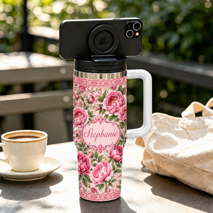 Charming Peony Paradise & Baroque Pattern - Personalized 40oz Tumbler With Straw - Gift For Her, Bestie, Family Members-Myprintsy