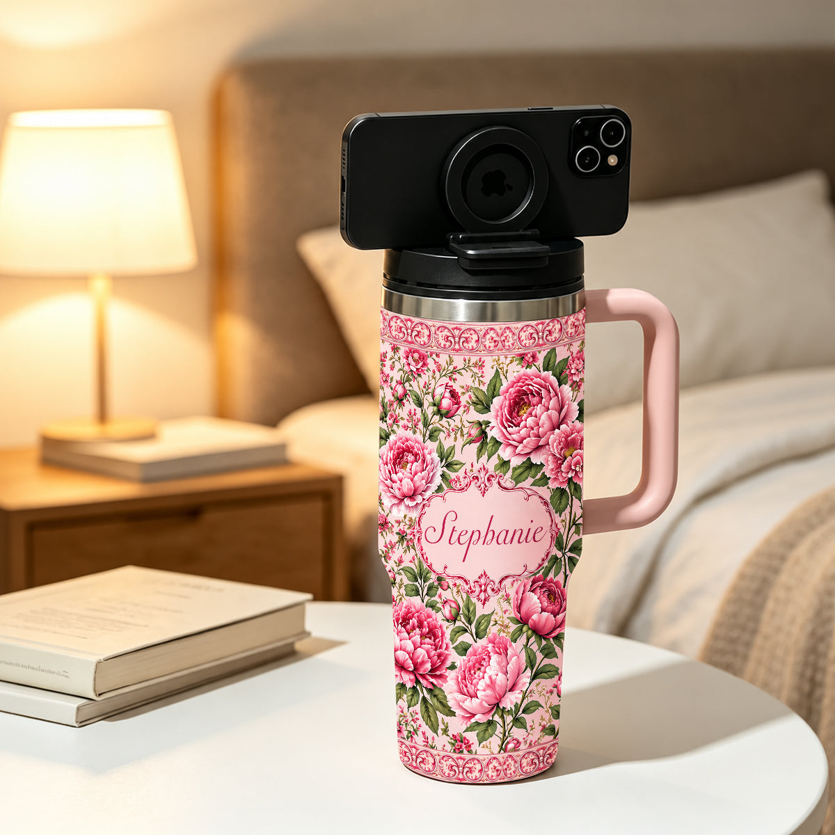 Charming Peony Paradise & Baroque Pattern - Personalized 40oz Tumbler With Straw - Gift For Her, Bestie, Family Members-Myprintsy