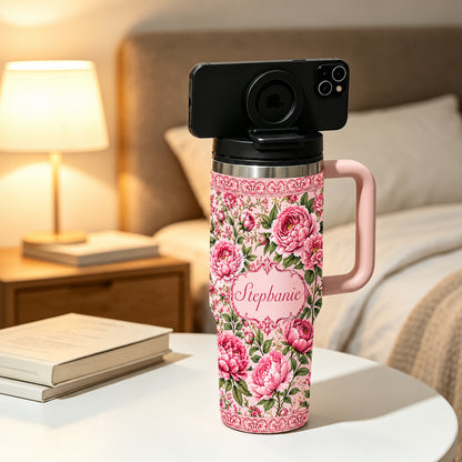 Charming Peony Paradise & Baroque Pattern - Personalized 40oz Tumbler With Straw - Gift For Her, Bestie, Family Members-Myprintsy