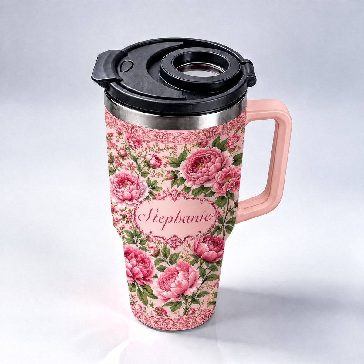 Charming Peony Paradise & Baroque Pattern - Personalized 40oz Tumbler With Straw - Gift For Her, Bestie, Family Members-Myprintsy