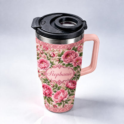 Charming Peony Paradise & Baroque Pattern - Personalized 40oz Tumbler With Straw - Gift For Her, Bestie, Family Members-Myprintsy