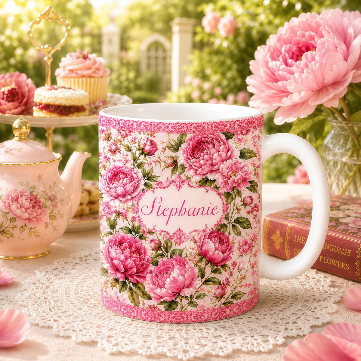 Charming Peony Paradise & Baroque Pattern - Personalized Accent Mug-Myprintsy
