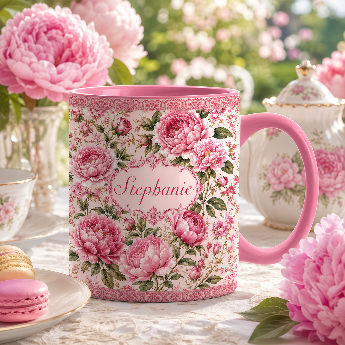 Charming Peony Paradise & Baroque Pattern - Personalized Accent Mug-Myprintsy