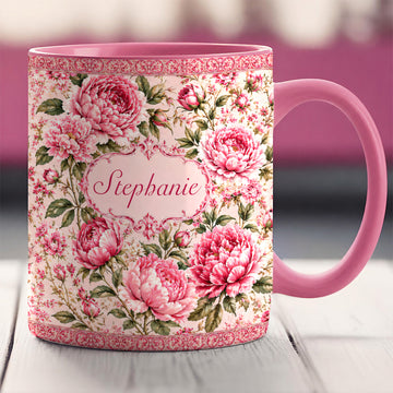 Charming Peony Paradise & Baroque Pattern - Personalized Accent Mug - Gift For Her, Bestie, Family Members-Myprintsy