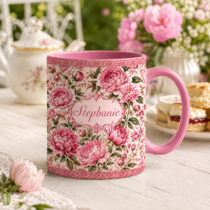 Charming Peony Paradise & Baroque Pattern - Personalized Accent Mug-Myprintsy