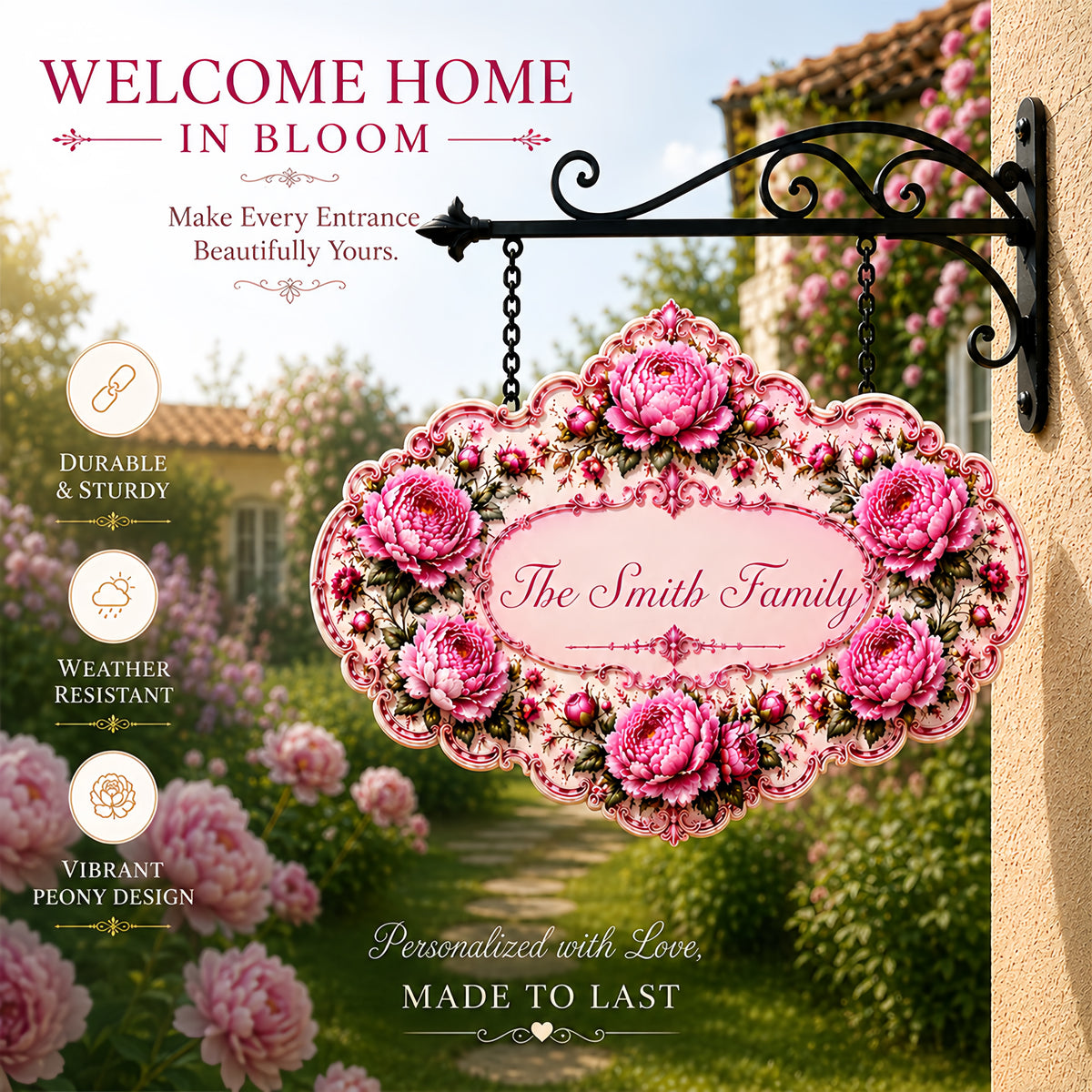 Charming Peony Paradise & Baroque Pattern - Personalized Custom Shaped Metal Sign-Myprintsy