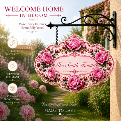 Charming Peony Paradise & Baroque Pattern - Personalized Custom Shaped Metal Sign-Myprintsy