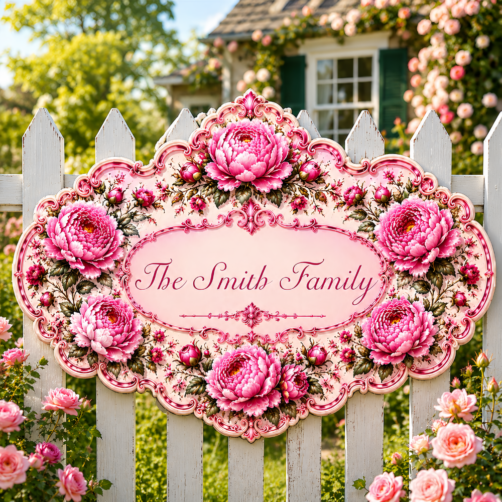 Charming Peony Paradise & Baroque Pattern - Personalized Custom Shaped Metal Sign-Myprintsy