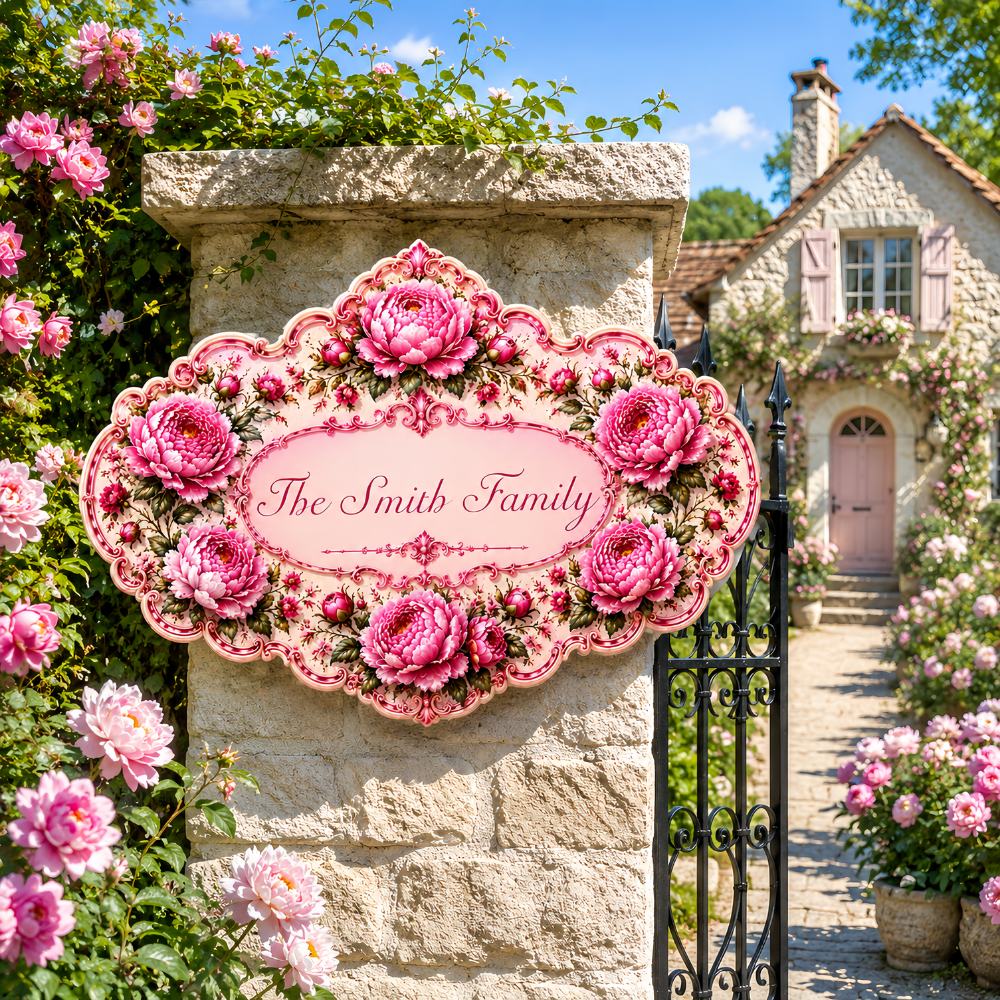 Charming Peony Paradise & Baroque Pattern - Personalized Custom Shaped Metal Sign-Myprintsy