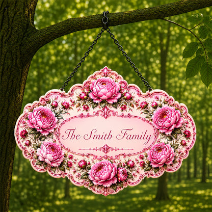 Charming Peony Paradise & Baroque Pattern - Personalized Custom Shaped Metal Sign-Myprintsy