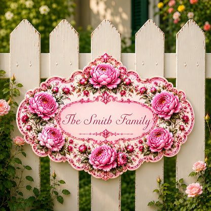 Charming Peony Paradise & Baroque Pattern - Personalized Custom Shaped Metal Sign-Myprintsy