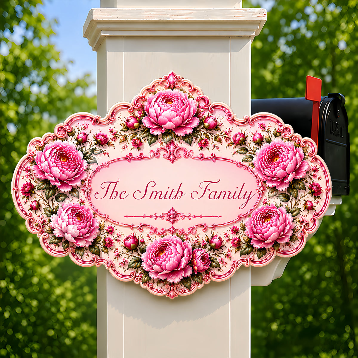 Charming Peony Paradise & Baroque Pattern - Personalized Custom Shaped Metal Sign-Myprintsy