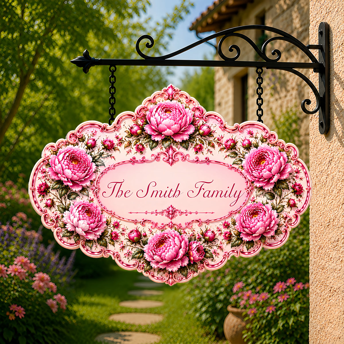 Charming Peony Paradise & Baroque Pattern - Personalized Custom Shaped Metal Sign-Myprintsy