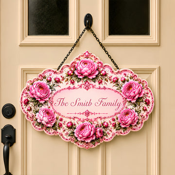 Charming Peony Paradise & Baroque Pattern - Personalized Custom Shaped Metal Sign-Myprintsy