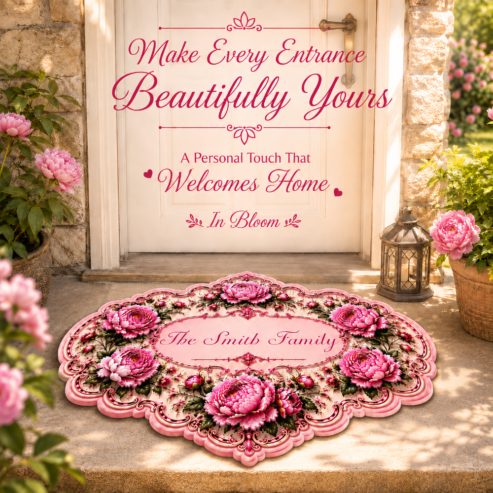 Charming Peony Paradise & Baroque Pattern - Personalized Shaped Luxurious Doormat-Myprintsy