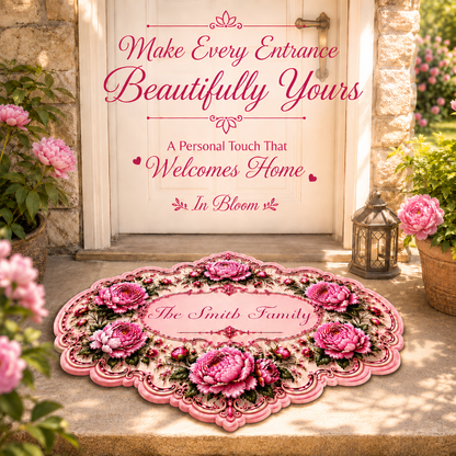 Charming Peony Paradise & Baroque Pattern - Personalized Shaped Luxurious Doormat-Myprintsy