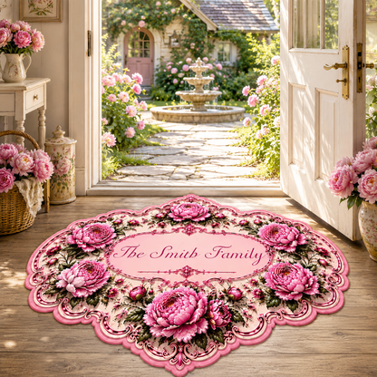 Charming Peony Paradise & Baroque Pattern - Personalized Shaped Luxurious Doormat-Myprintsy