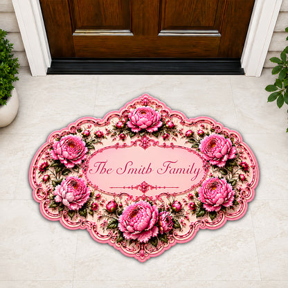 Charming Peony Paradise & Baroque Pattern - Personalized Shaped Luxurious Doormat-Myprintsy