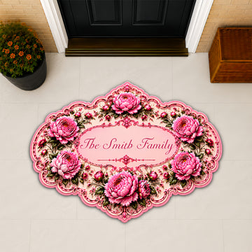 Charming Peony Paradise & Baroque Pattern - Personalized Shaped Luxurious Doormat-Myprintsy