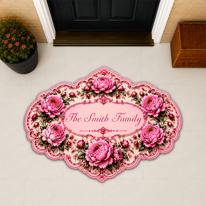 Charming Peony Paradise & Baroque Pattern - Personalized Shaped Luxurious Doormat-Myprintsy