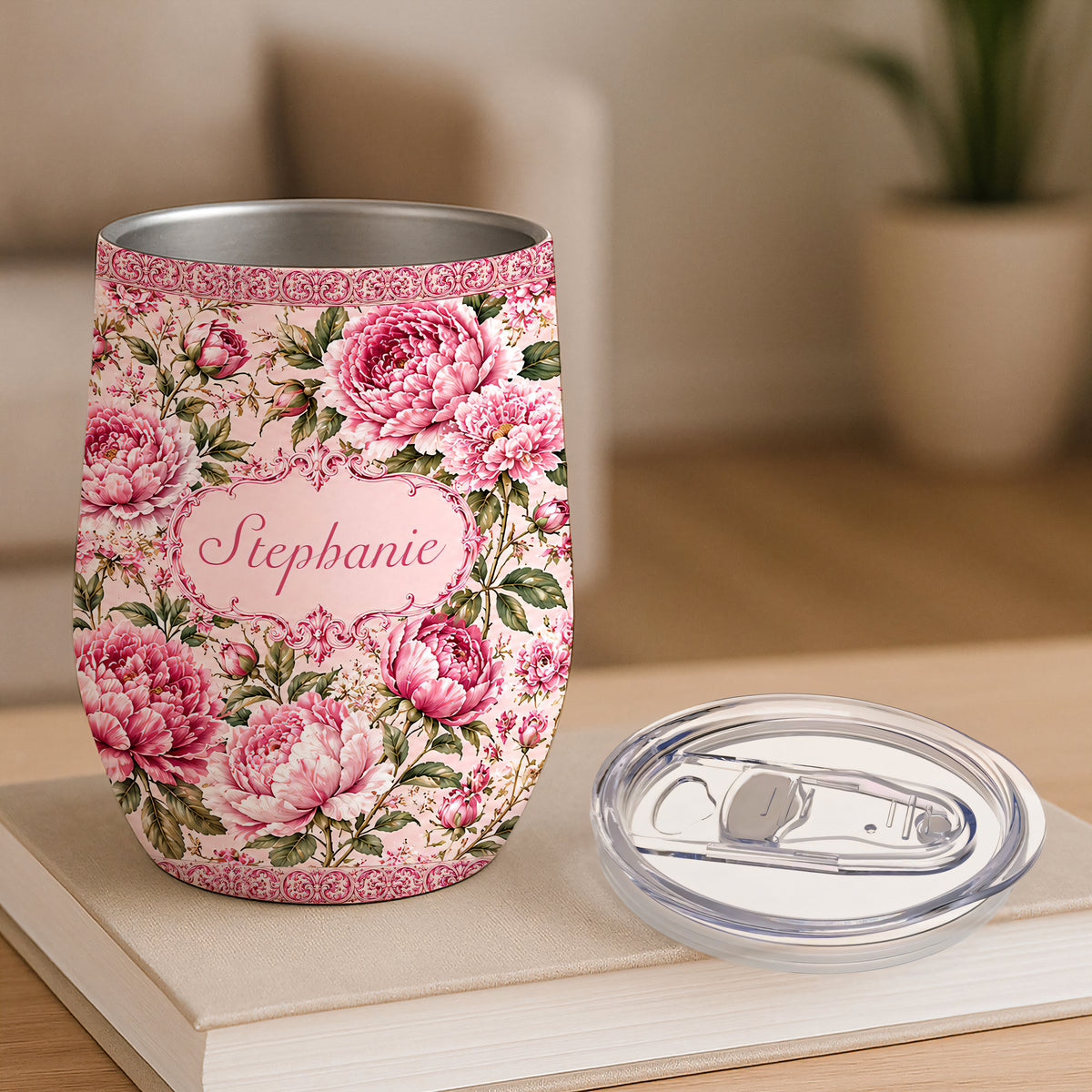 Charming Peony Paradise & Baroque Pattern - Personalized Wine Tumbler-Myprintsy