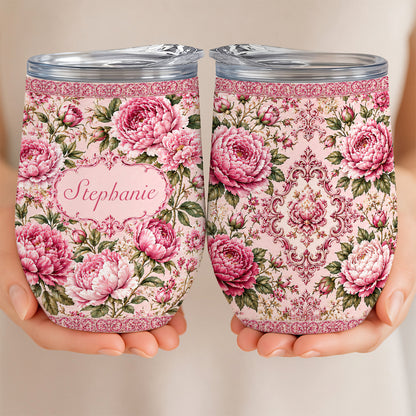 Charming Peony Paradise & Baroque Pattern - Personalized Wine Tumbler-Myprintsy