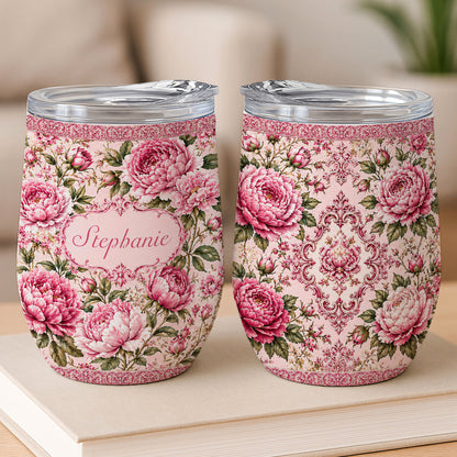 Charming Peony Paradise & Baroque Pattern - Personalized Wine Tumbler-Myprintsy