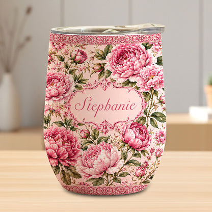 Charming Peony Paradise & Baroque Pattern - Personalized Wine Tumbler-Myprintsy
