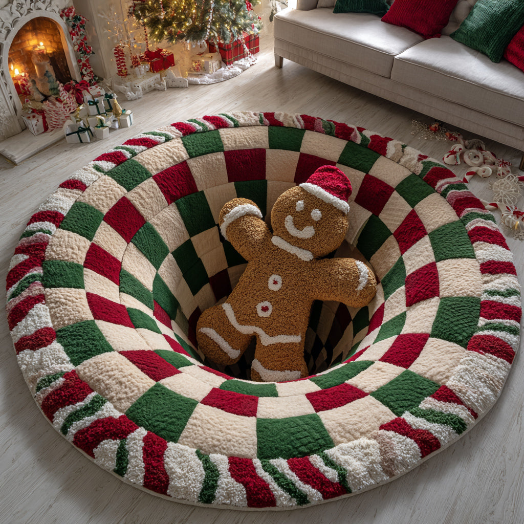Checker Gingerbread Man Round Carpet VTQ-Myprintsy