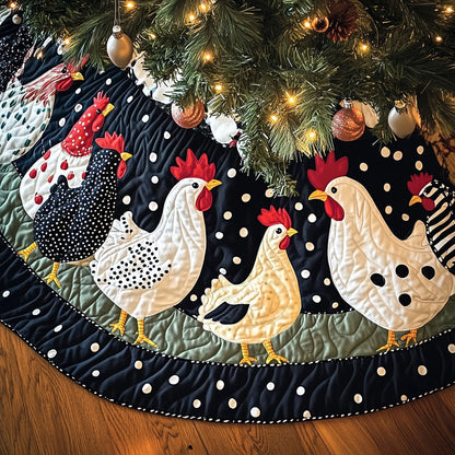 Cheerful Hens Quilted Christmas Tree Skirt-Myprintsy