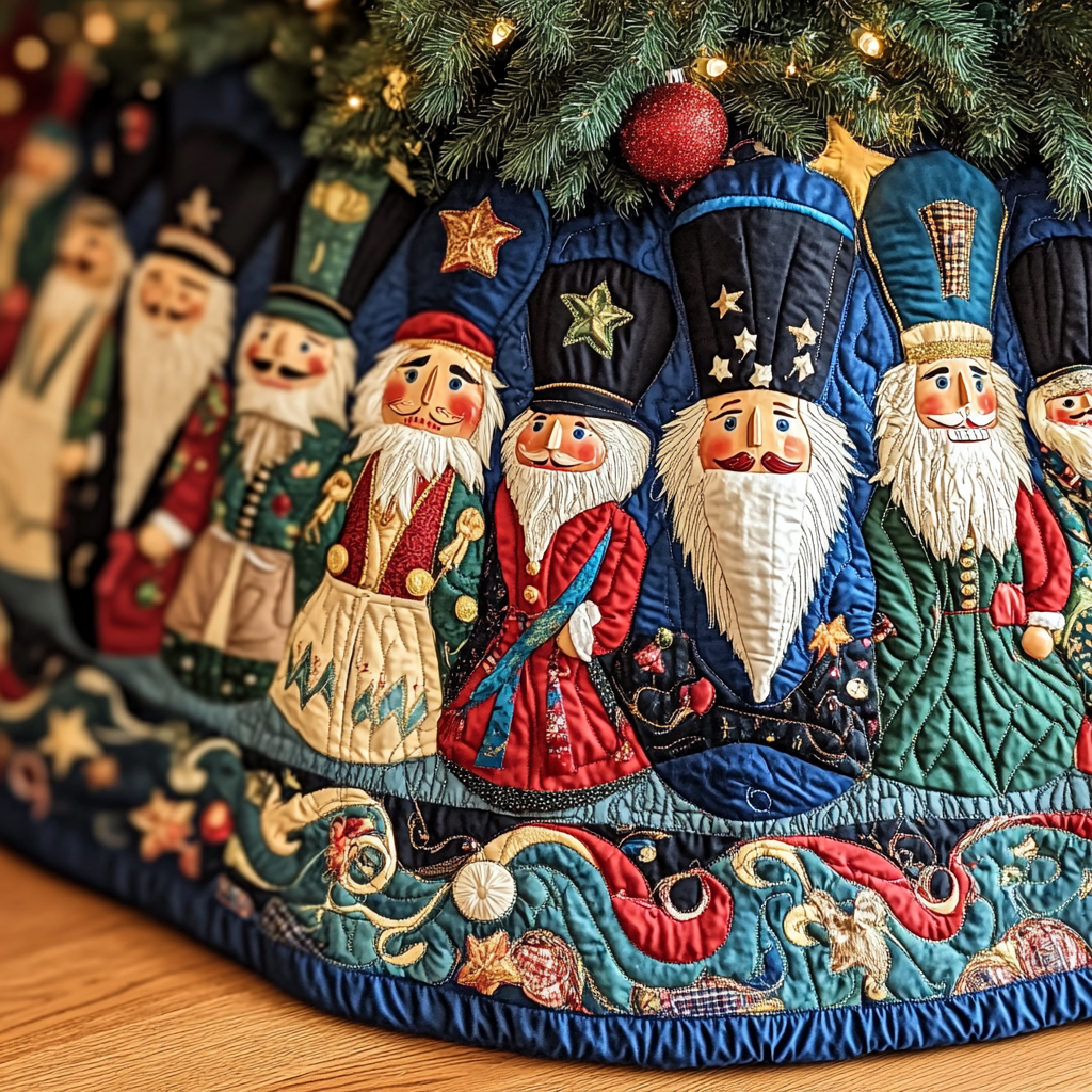 Cheerful Nutcrackers Quilted Christmas Tree Skirt VH-Myprintsy