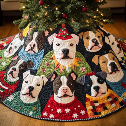 Cheerful Pitbull Pups Quilted Christmas Tree Skirt VTQ-Myprintsy