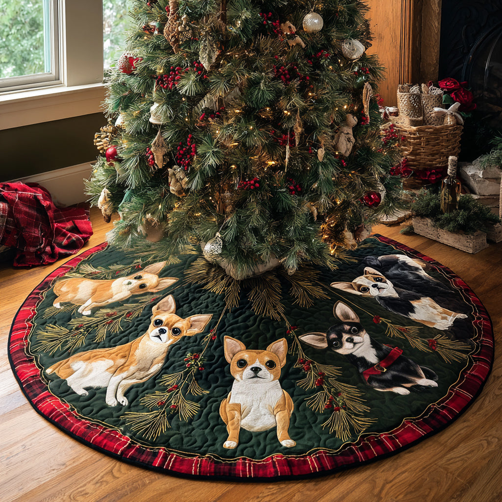 Chihuahua Delight Quilted Christmas Tree Skirt-Myprintsy