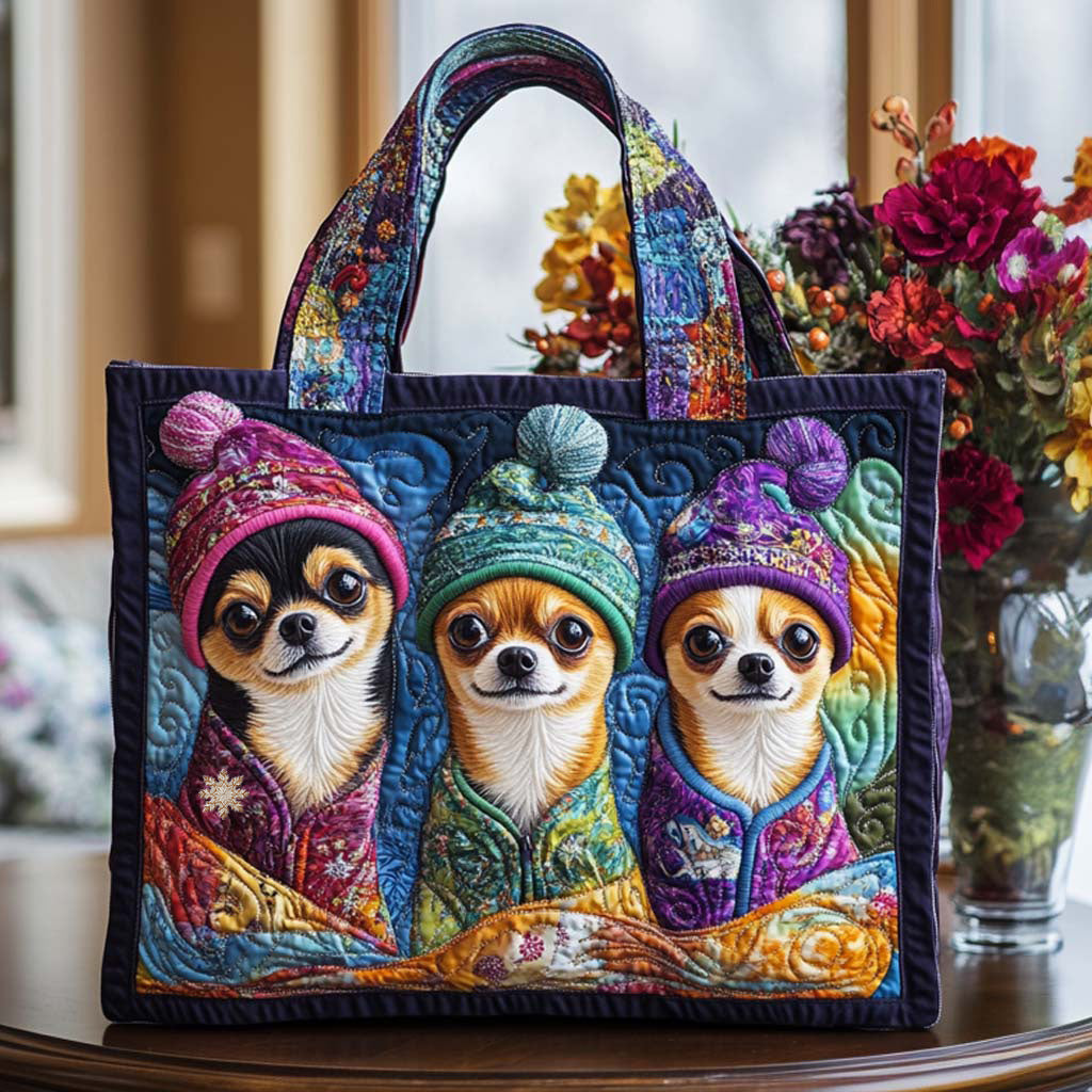 Chihuahua Trio Quilted Tote Bag VTQ-Myprintsy